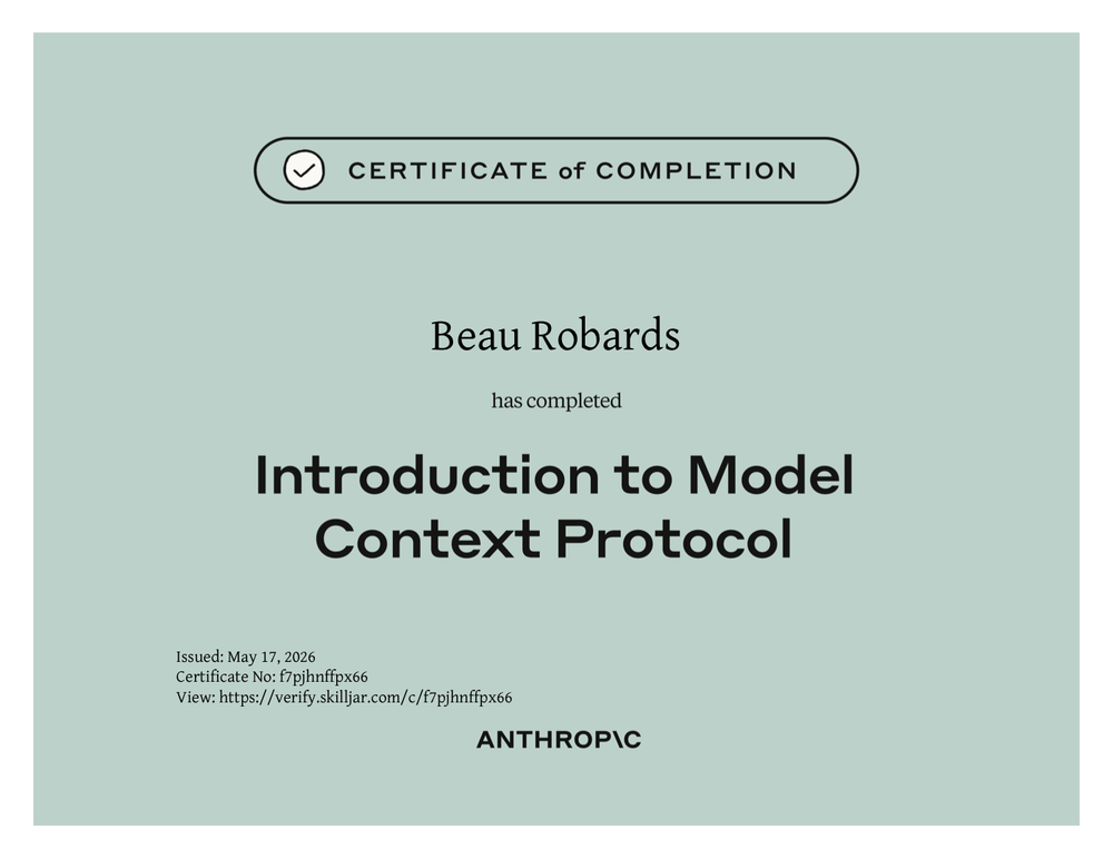 Anthropic certificate: Introduction to Model Context Protocol — Beau