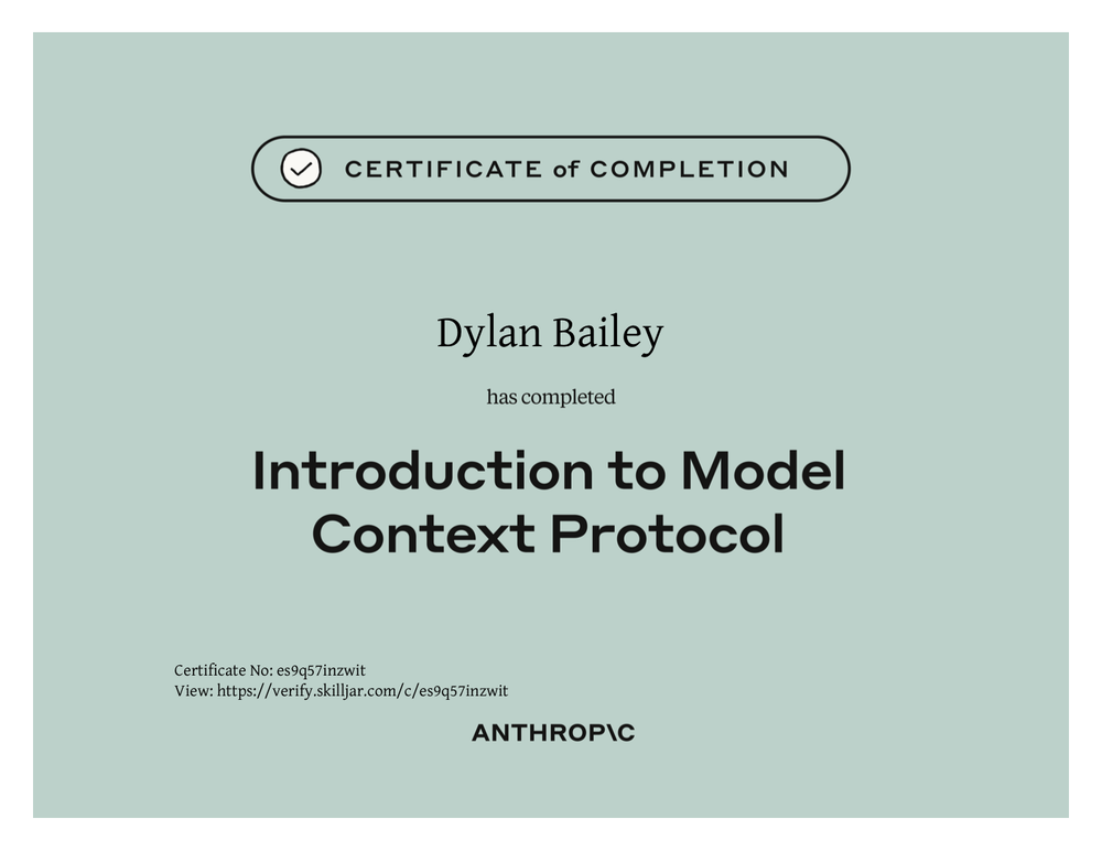 Anthropic certificate: Introduction to Model Context Protocol — Dylan